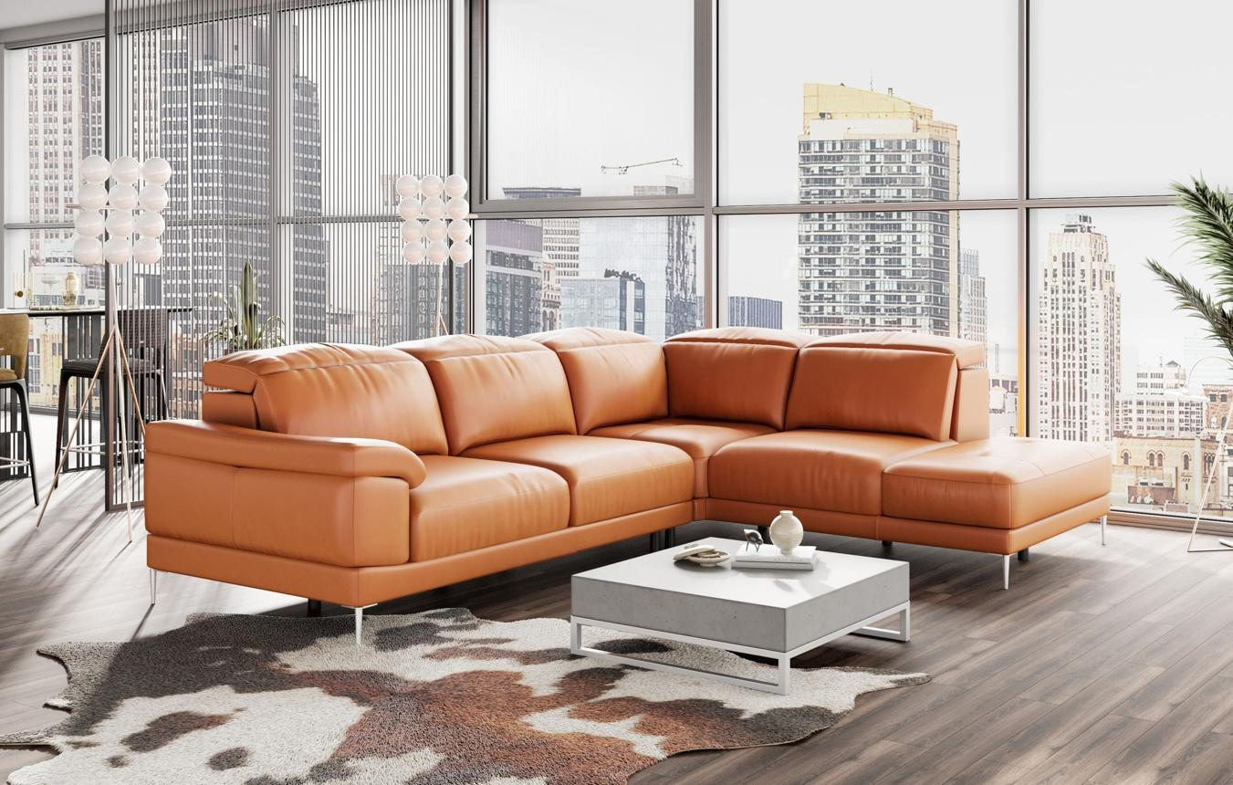 Italian Leather Sectional — Cognac