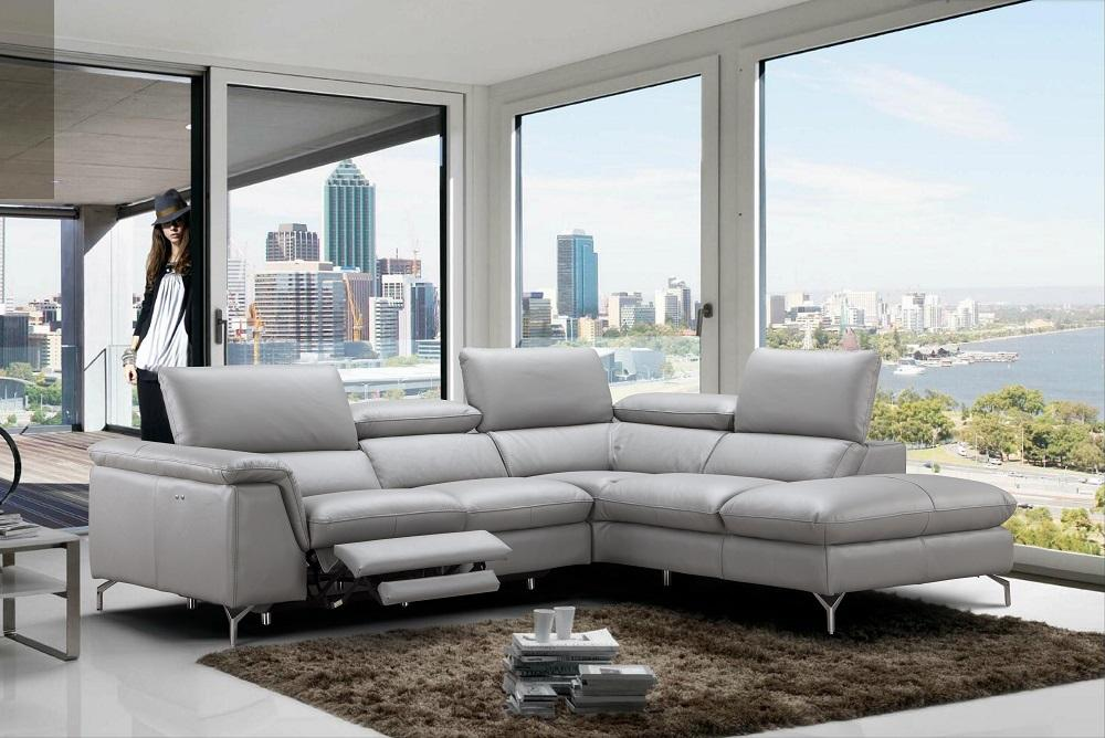 Italian Leather Sectional — Stone Grey